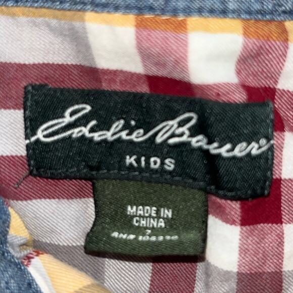 Eddie Bauer Kids Plaid Button Down Shirt yellow burgundy gray white boy's size 7 - Picture 8 of 16
